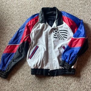 Vintage USA 1994 Leather World Cup Bomber Jacket with Shoulder pads